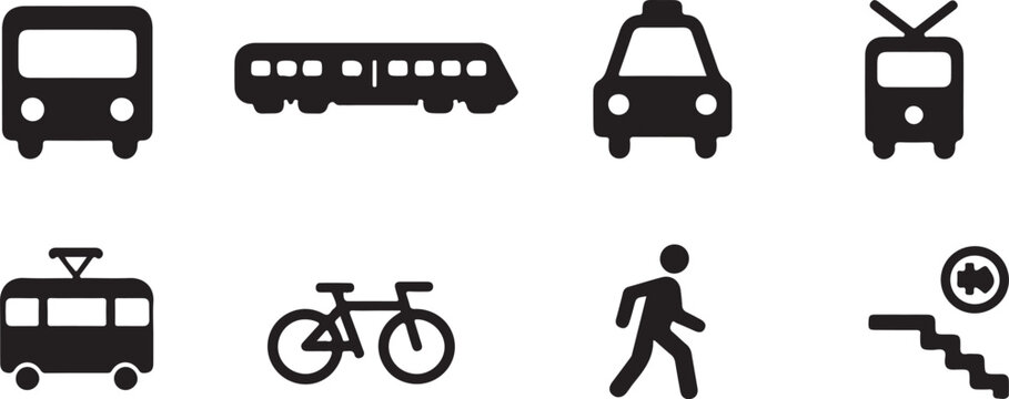 Collection of various transportation and mobility icons