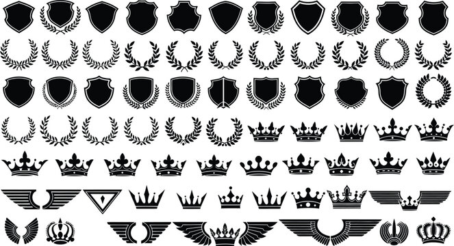 Collection of heraldic shields crowns and crests