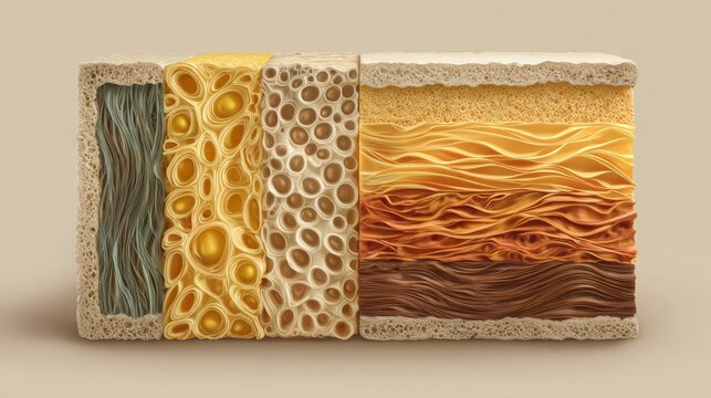 Cross-section illustration comparing healthy skin with wrinkled aging skin. 