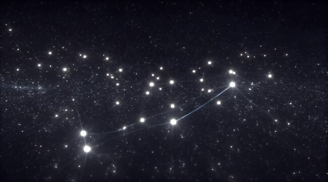 Cosmic scene numerous shining stars on a dark canvas, several linked by light paths