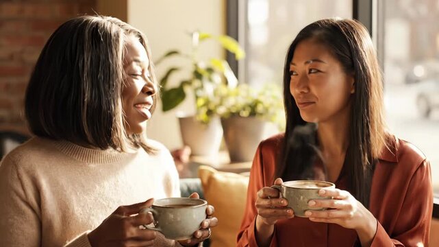 Two Women Enjoying Coffee Together.