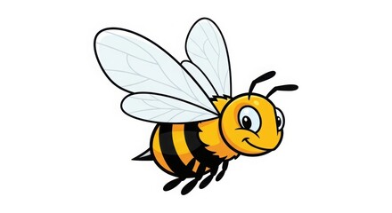 A cartoon bee flying through the air with a smile