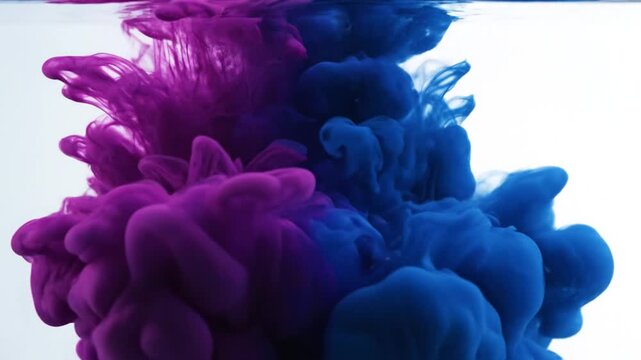 Color Explosion: A captivating dance of vibrant hues, where a cascade of indigo and purple ink intertwines, creating an abstract spectacle of color and form, igniting the imagination.