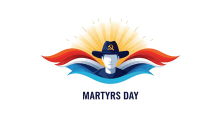 Obraz premium Illustration of a patriotic silhouette wearing a hat with a sunburst behind, symbolizing Martyrs Day in India with a flag design