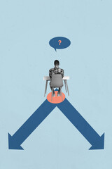 Pop art zine photo sketch collage of inexperienced businessman businesswoman stand arrow decline...