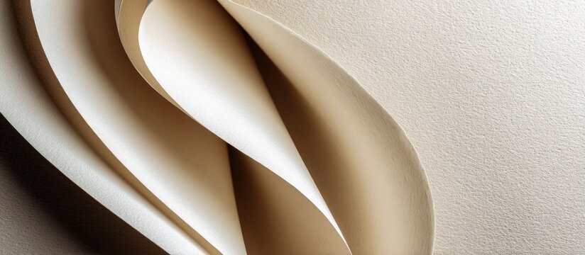 Minimal embossed horizon line on smooth cream paper texture with curled edge accents