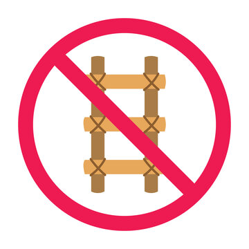 No ladder sign, wooden ladder prohibited symbol, forbidden ladder climbing symbol, ideal for safety restriction warning icon