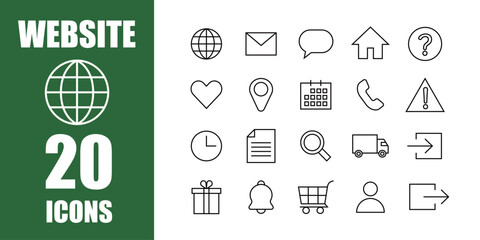 ウェブサイトやオンラインショップのアイコンセット。白黒ベクターイラストレーション