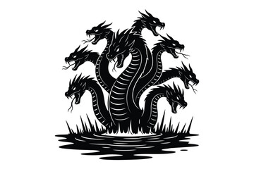 Mythical hydra monster silhouette with multiple heads © Roney