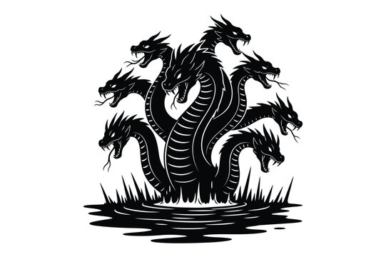Mythical hydra monster silhouette with multiple heads