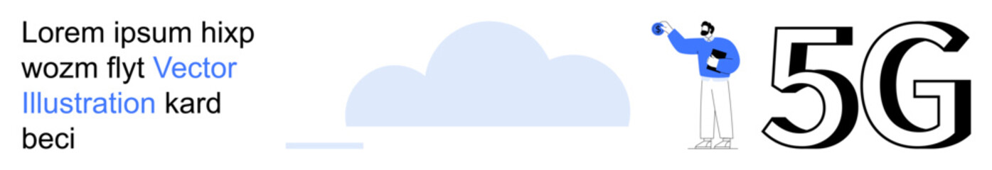 5G network, cloud technology, digital connectivity, modern communications, technology advancement, smart devices. A person holding a device with a 5G symbol and cloud in the background. 5G network