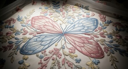 A vibrant butterfly wing design with intricate floral accents, perfect for artistic inspiration.