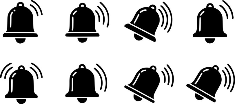 Simple notification bells in flat style with vibrating motion icons
