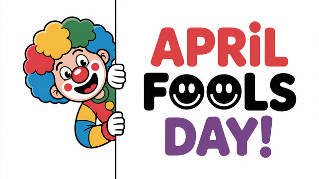 April Fools' Day cartoon clown peeking from behind line