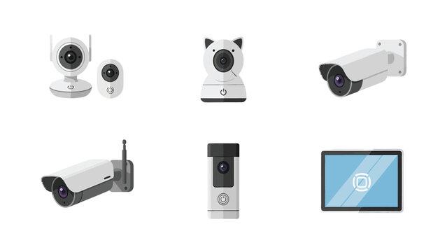 Vector Illustrations of Modern Home Security Camera Systems and Devices Collection Smart Surveillance Technology Icons