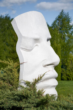 RAMZAI, RUSSIA - MAY 01, 2024: Modern sculpture  "Goddess Athena"  in the sculpture park "Legend" on a sunny May day. Ramzai, Penza region