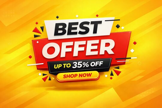 Exciting sale banner showcasing up to 35 percent off on a vibrant background.
