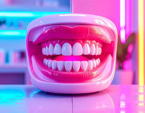 Appareil dentaire, machine a sourire, bouche ouverte amusante