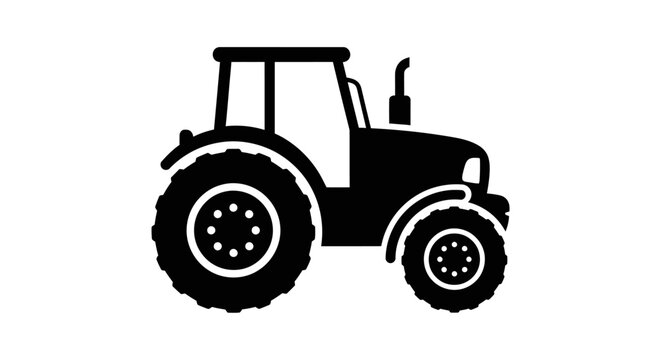 Silhouette of a classic farm tractor for agricultural work on isolated white background.