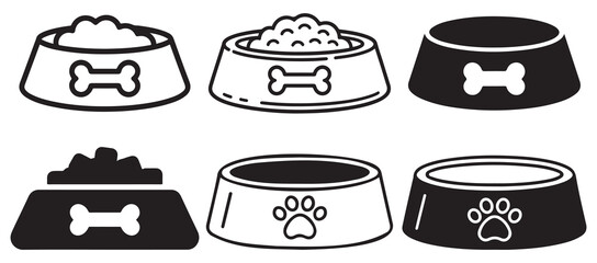 Minimalist line art pet bowls with bone symbols outline set. vector illustration eps 10 © MdSamsul