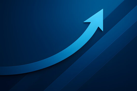 Upward Curved Arrow on Blue Striped Abstract Background｜青いストライプ抽象背景に上向きカーブ矢印