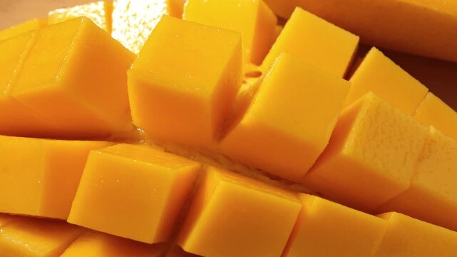 Close-up video of a slice ripe mango	