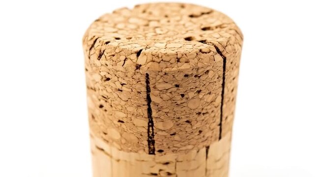 Close-up view of a champagne bottle cork on a white background with gold foil.