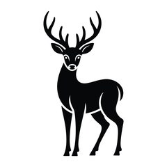 Fototapeta premium Elegant Standing Deer with Antlers Black Silhouette Icon 