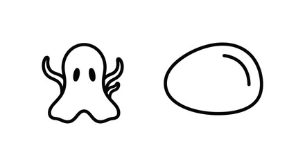 Frightened ghost icon and smooth form icon with line art with white background
