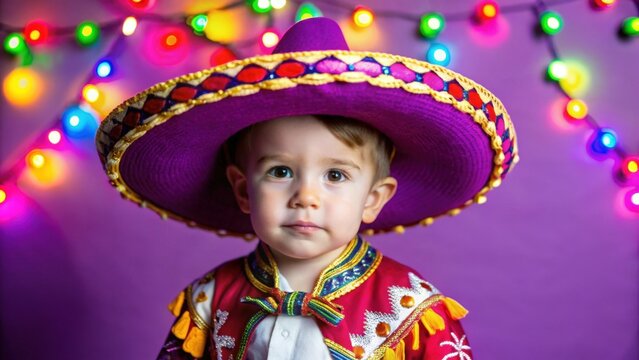 Child in Traditional Mexican Charro Costume and Sombrero