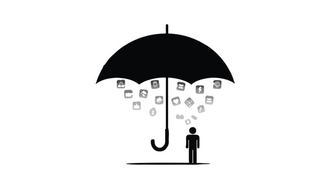 man protected from falling data under umbrella