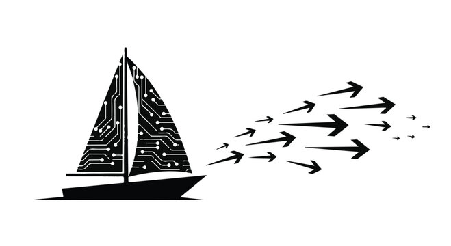 Sailboat navigating through arrows direction innovation