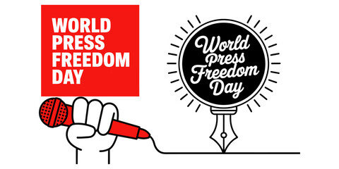 A symbolic illustration commemorating world press freedom day with a microphone and a pen nib icon Vector, illustration © Continues One Line D