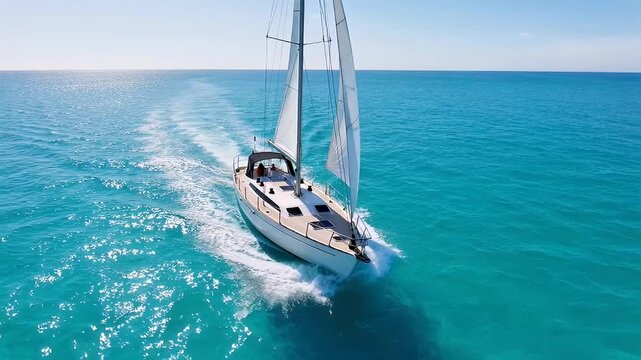 Elegant sailboat gliding swiftly across the azure sea under clear blue skies