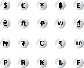 Naklejka premium Silver Gradient Global Currency Icons