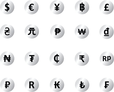 Silver Gradient Global Currency Icons
