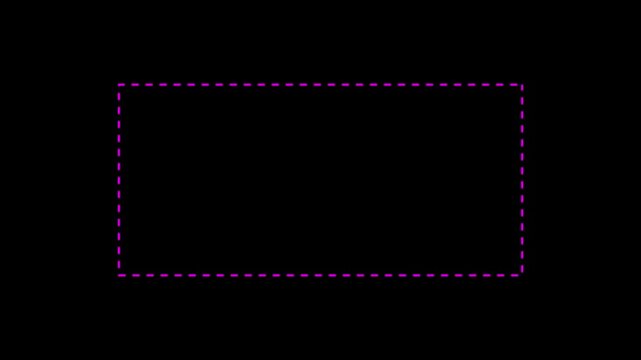 Dotted line rectangle frame animation on black background. 4K minimal border path motion.