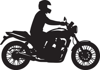 Fototapeta premium Black silhouette of a person wearing a helmet riding a motorcycle also transparent background rider black and white