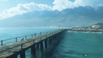 Fototapeta premium Hermanus Whale Watching at Hermanus Pier, Overstrand, South Africa, Observing Whales