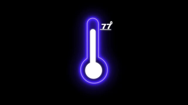 Thermometer equipment showing 77 degree hot or cold weather. 4K Video, Glowing neon line Meteorology thermometer measuring icon animation..