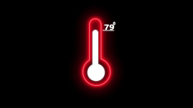 Thermometer equipment showing 79 degree hot or cold weather. 4K Video, Glowing neon line Meteorology thermometer measuring icon animation.