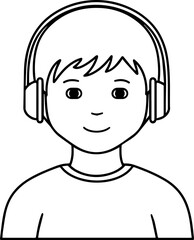 Obraz premium Hand Drawn Boy Wearing Headphones Black and White Avatar Illustration in Minimal Line Art Style Design