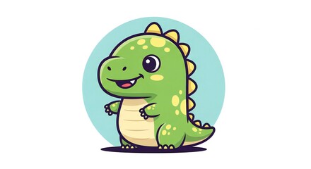 Obraz premium Cute Green Dinosaur Cartoon Vector Illustration