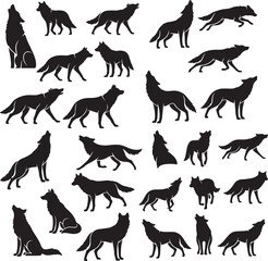 Obraz premium Wolf Silhouette Vector Collection – Wild Wolf Animal Silhouette Set
