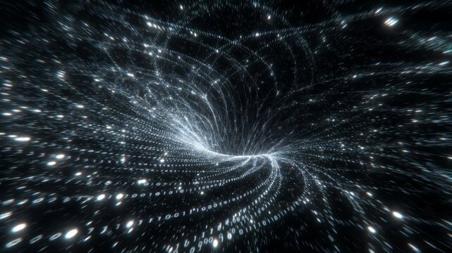 Abstract Digital Tunnel with Binary Code and Light Particles