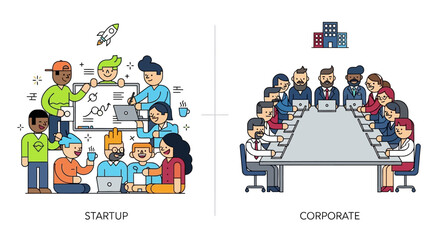 Startup vs Corporate Illustrating the Contrasting Environments and Team Dynamics in Business