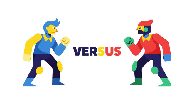 Two cartoon robots facing each other with the word 'VERSUS' in between them, symbolizing competition