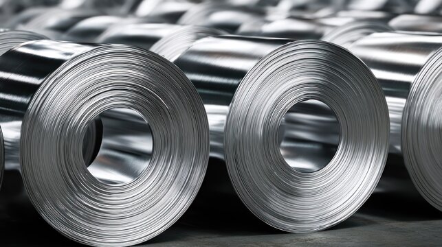 Close up of rolled steel sheets ready for industrial processing