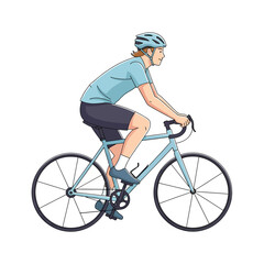 Fototapeta premium Young person in cycling gear riding a bicycle on a white background, enjoying a healthy outdoor activity.