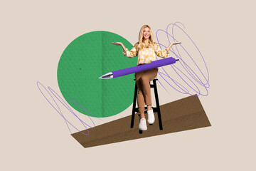 3d image sketch art full zine photo collage of happy girl guy stand bubble communication chat...